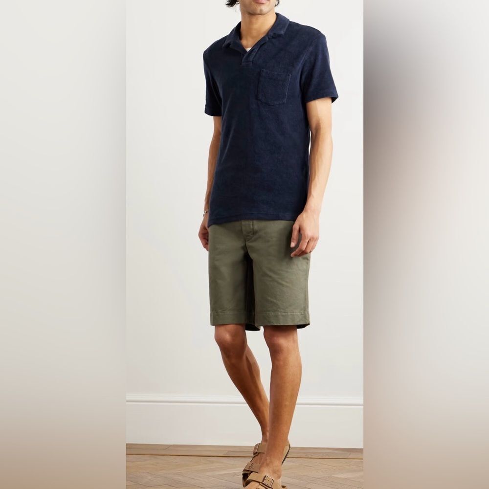 Orlebar Brown Camp-Collar Cotton-Terry Polo Shirt Navy XS NWT